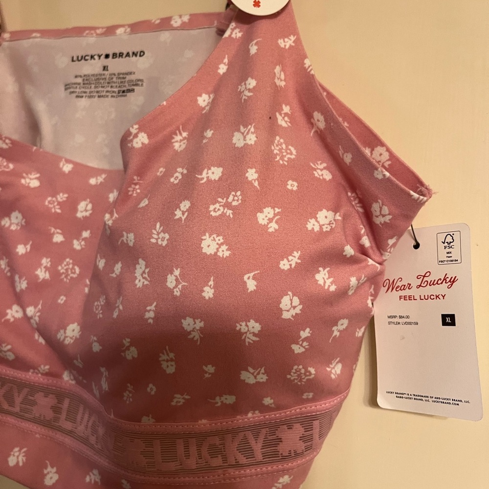 Lucky Brand pink floral and lace super soft lounge sports bra - Picture 7 of 8